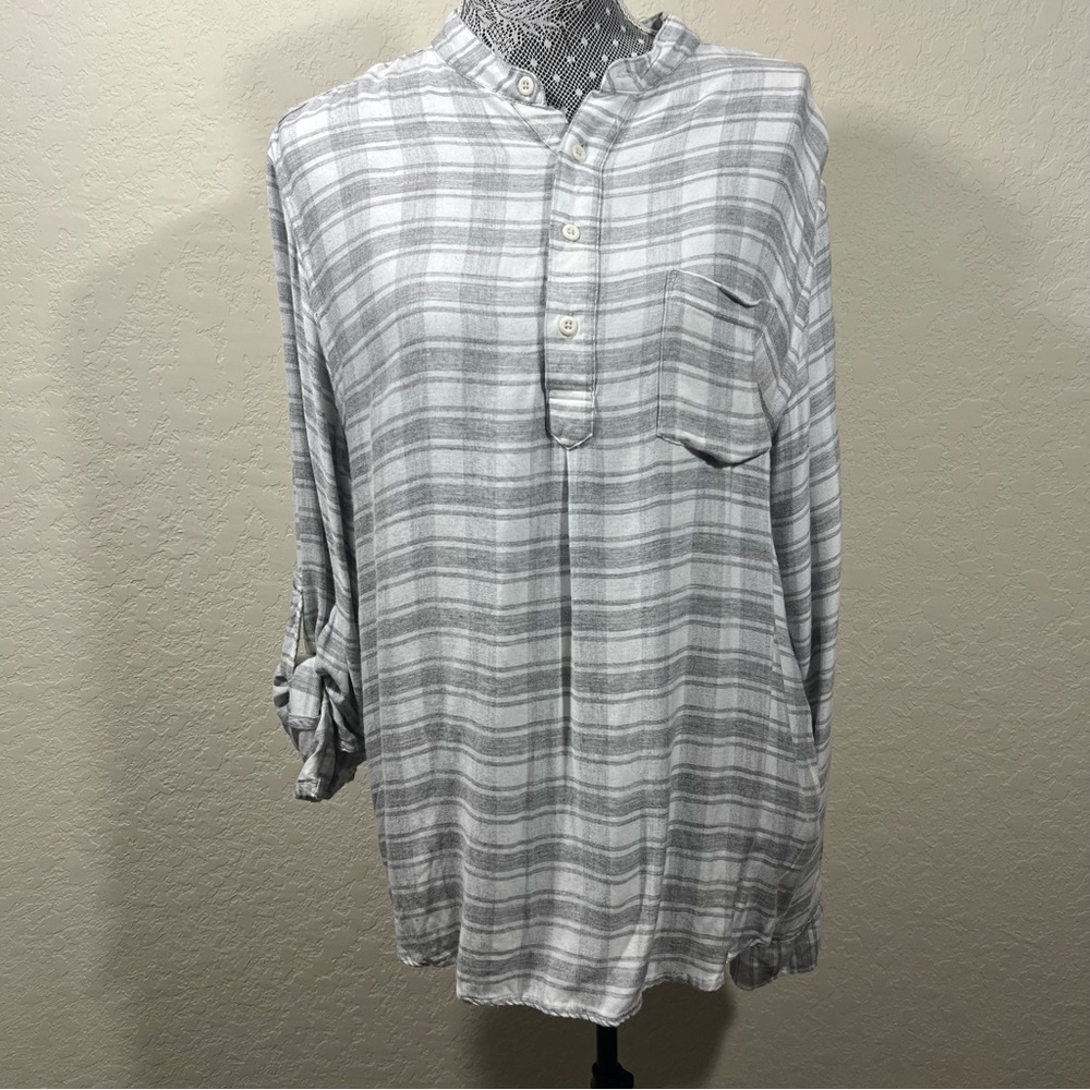 Onia Women’s Size Large Gray Plaid Tunic Shirt